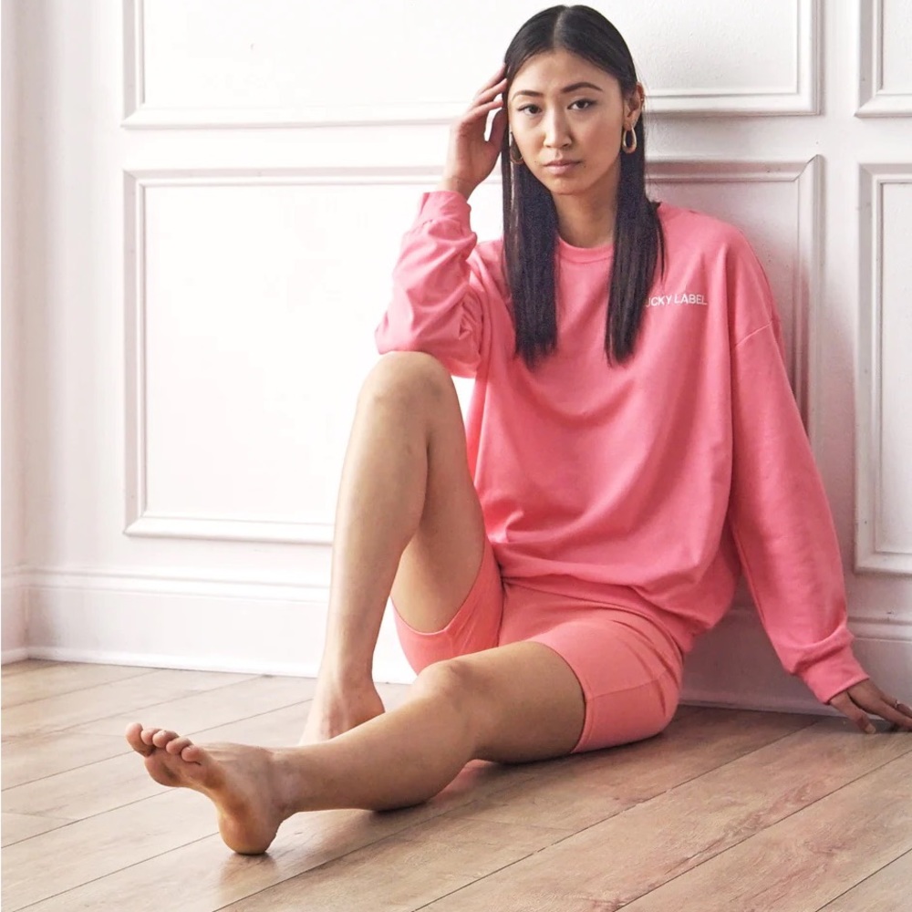 Lucky Print Crew Sweatshirt and Biker Shorts